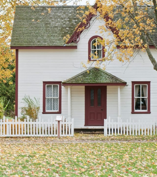 white house under maple trees